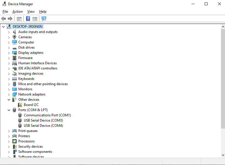 Windows device manager window showing unknown device and COM ports of media buddy